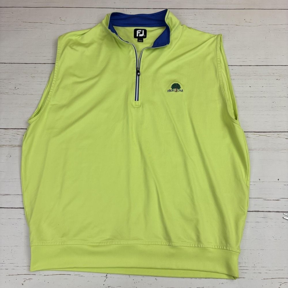FootJoy Vest Mens Large Yellow Hide Out Golf 1/4 Zip Pullover Sleeveless